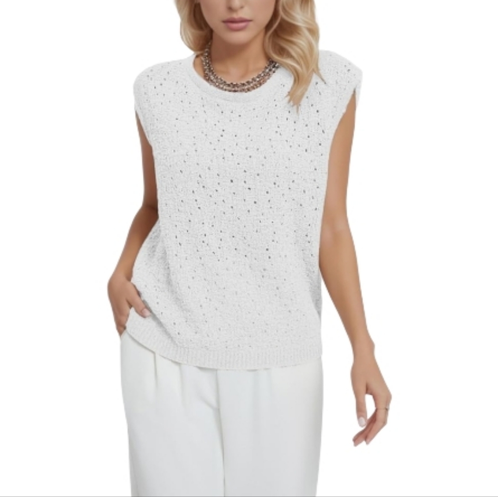 Womens Top Casual Crew Neck Knit Lightweight Hollow Out Sweater